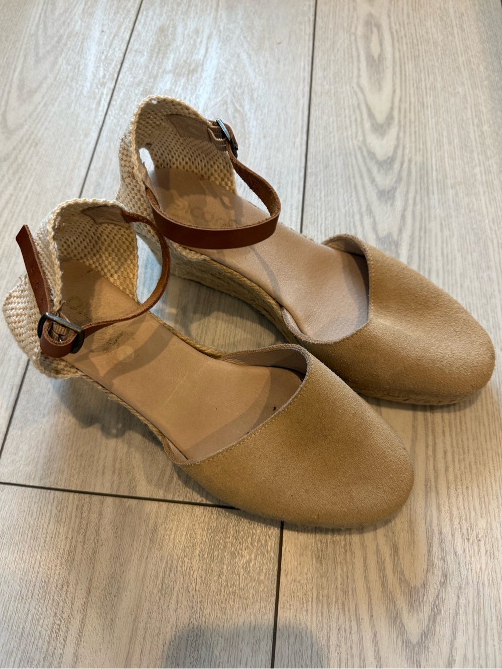 Picon Ankle Strap Platform Wedge Espadrilles Spain suede leather tan summer 39
